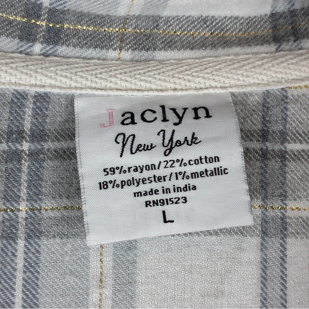Jaclyn New York Pajama Set L Rayon Cotton Plaid Sleepwear Cozy Loungewear Grey - Picture 9 of 13